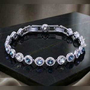 Swarovski Angelic Square Bracelet | Blue Crystals | Rhodium Plated
